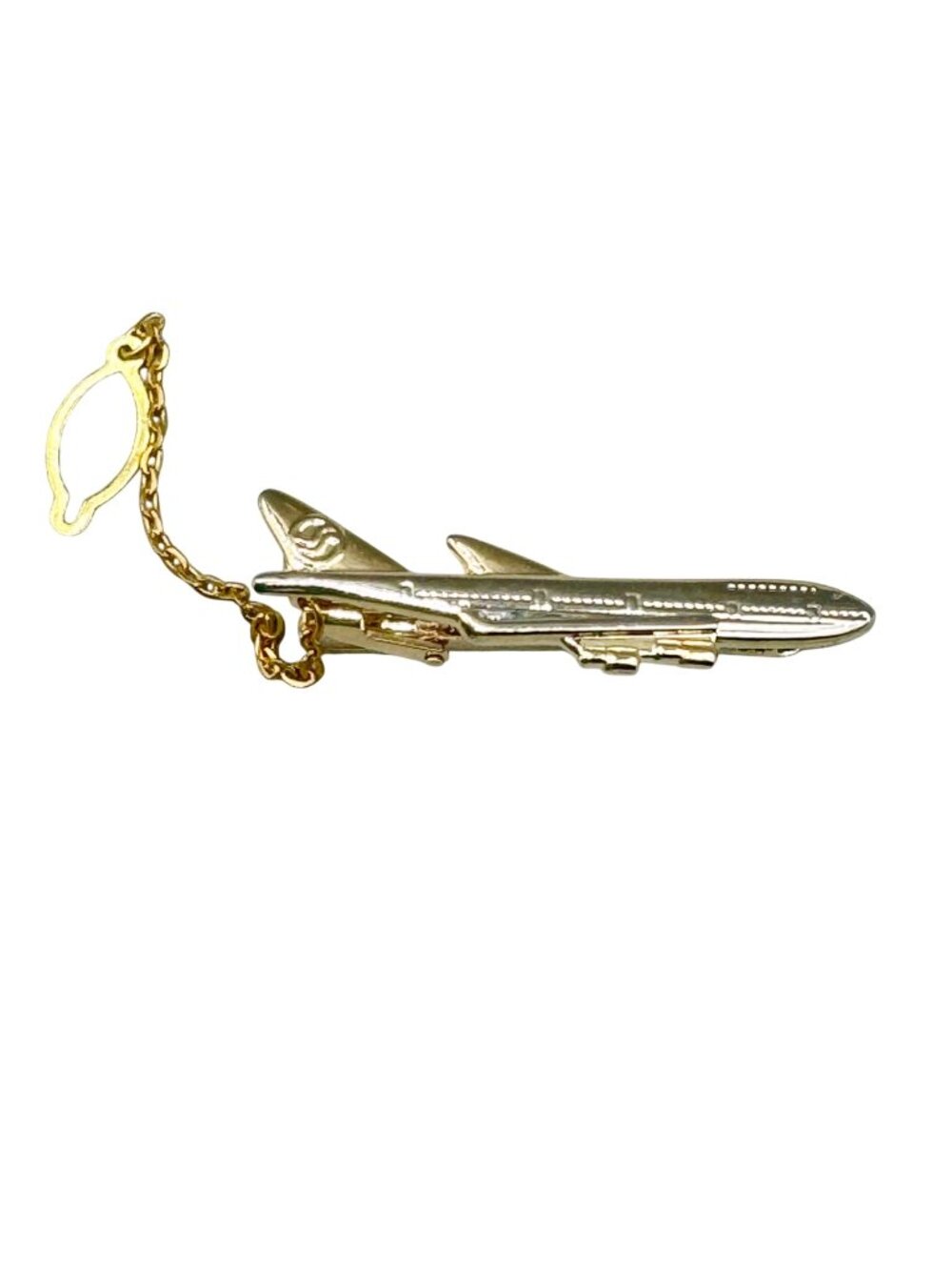 Airplane Jet Tie Clip Gold Tone Pilot Aviation Flight Attendant 2.25"